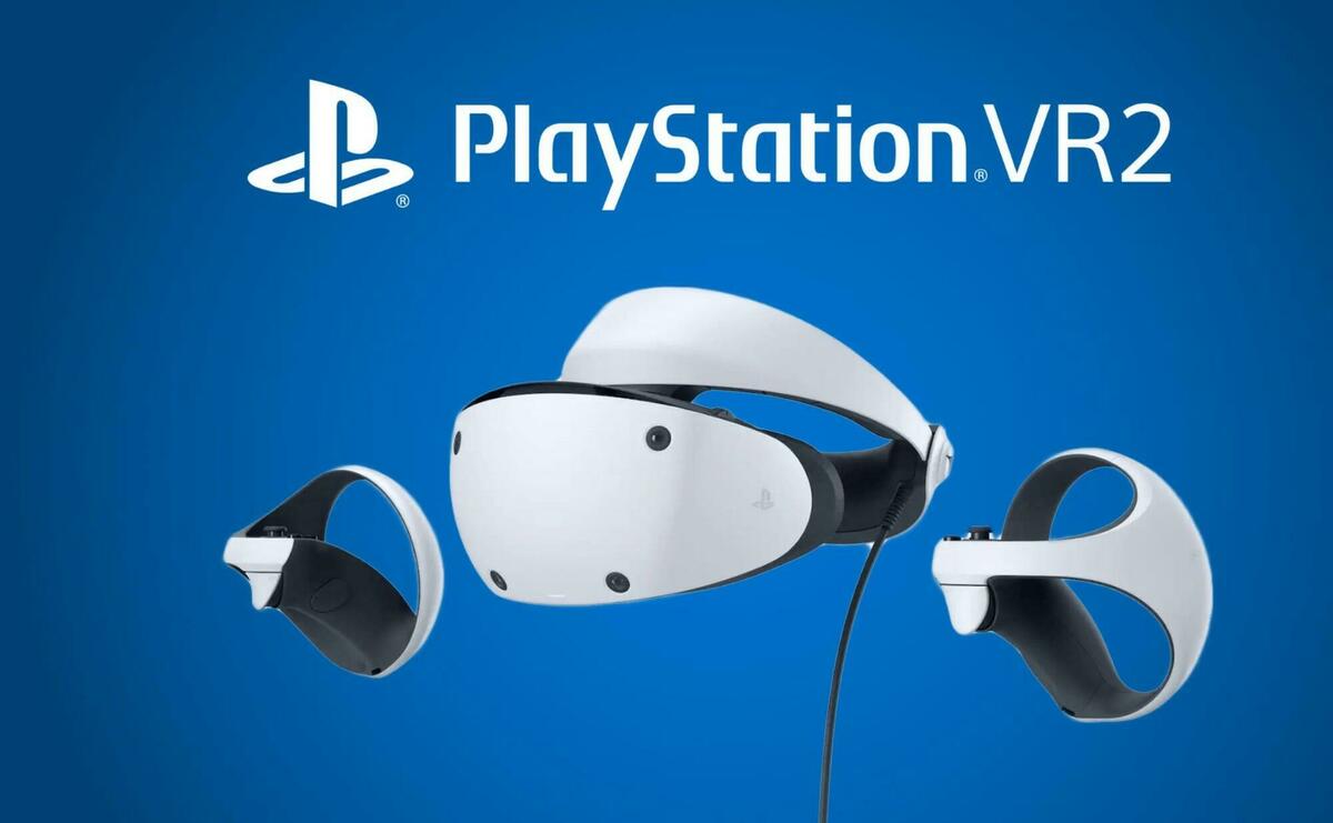 The PS VR2 headset and two controllers.
