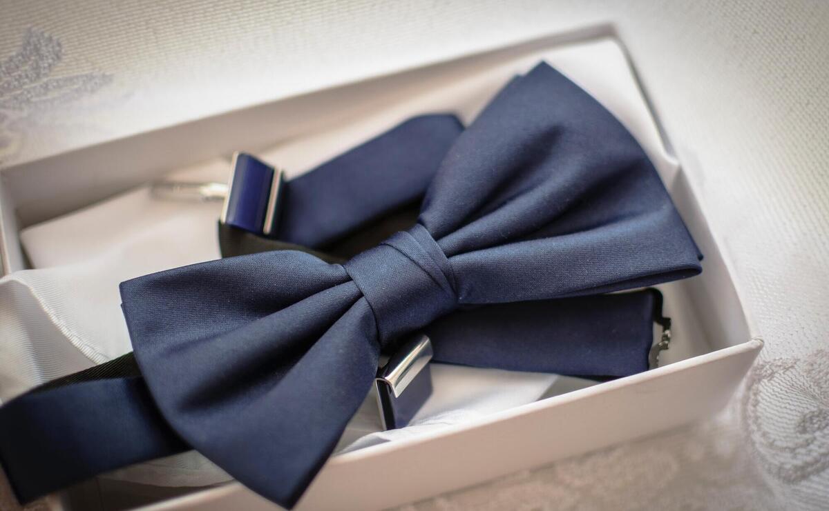 Blue bow tie in the box.